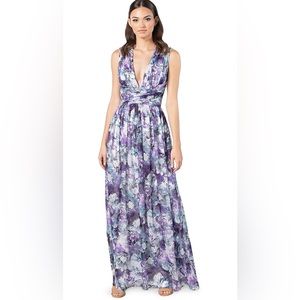 NWT Dress The Population Jaclyn Floral-Print Chiffon Maxi Dress